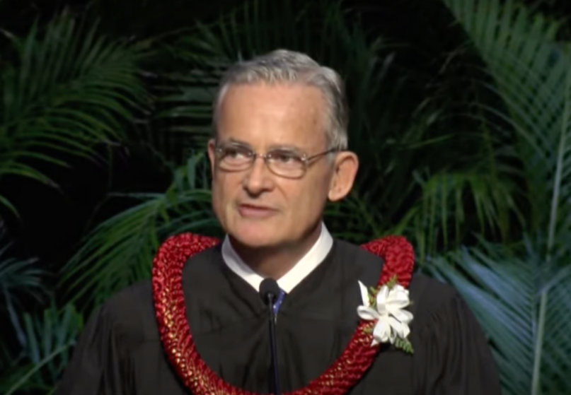 Elder Patrick Kearon delivered a commencement address this week almost immediately after being appointed the newest apostle of the Church of Jesus Christ of Latter-day Saints. Screen shot from KSL TV reporting: https://www.youtube.com/watch?v=ah2qQ6W63Q0. 