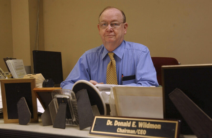 American Family Radio's Don Wildmon sits at his desk in his Tupelo, Miss., office March 3, 2005. Wildmon, the founder of the American Family Association, a conservative Christian advocacy group, has died, the organization announced Thursday, Dec. 28, 2023. The 85-year-old Mississippi native died Thursday from complications related to Lewy body dementia, an obituary published by WTVA-TV said. (C. Todd Sherman/The Northeast Mississippi Daily Journal via AP)