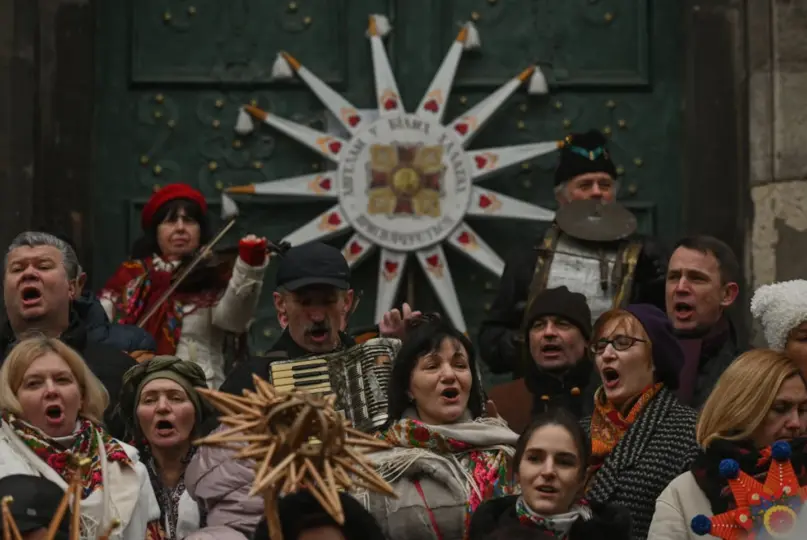 Singers in Lviv, Ukraine, before the traditional Christmas Stars Parade during Orthodox Christmas in January 2023. Artur Widak/Anadolu Agency via Getty Images