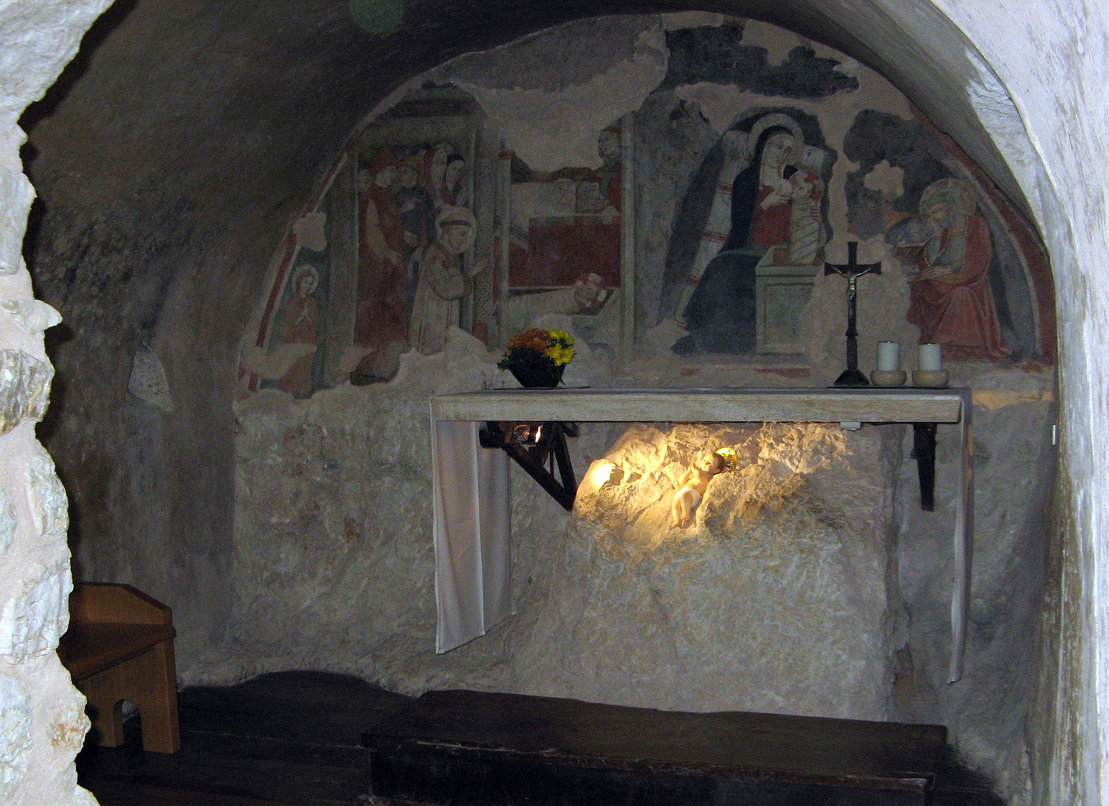 The cave where St. Francis celebrated Christmas in 1223, in Greccio, Italy. (Photo by Randy OHC/Wikimedia/Creative Commons)