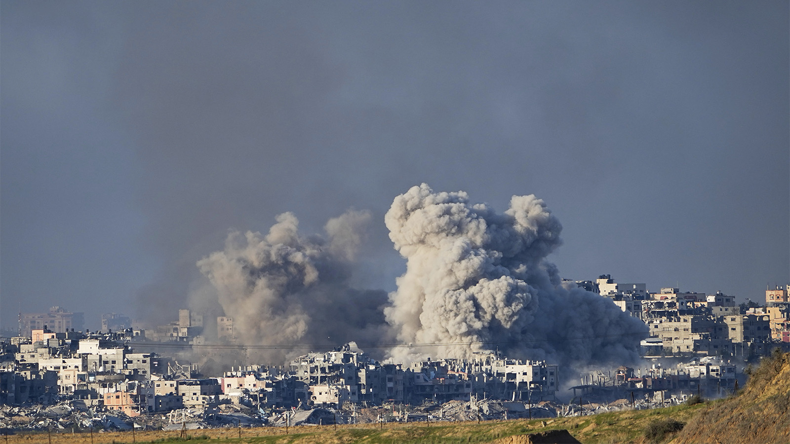 Smoke rises after an Israeli bombardment in the Gaza Strip, as seen from southern Israel, Dec. 16, 2023. (AP Photo/Ariel Schalit)