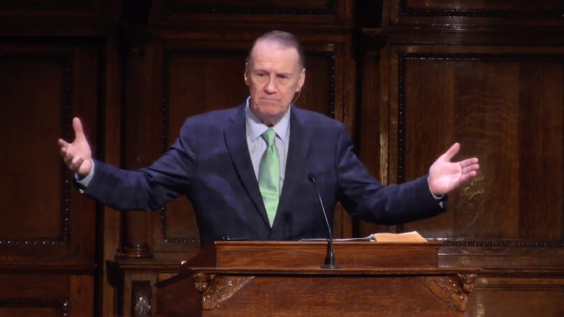 The Rev. Liam Goligher preaches at Tenth Presbyterian Church in Philadelphia in 2022. (Video screen grab)
