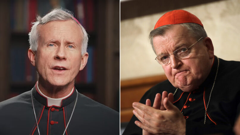 Bishop Joseph Strickland, left, and Cardinal Raymond Burke. (AP Photo/Alessandra Tarantino)
