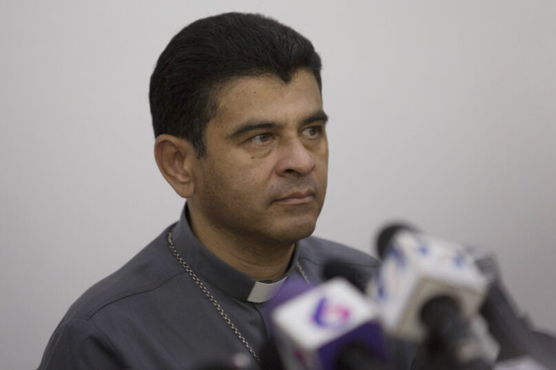 FILE - Rolando Alvarez, bishop of Matagalpa, gives a press conference regarding the Roman Catholic Church's agreeing to act as 