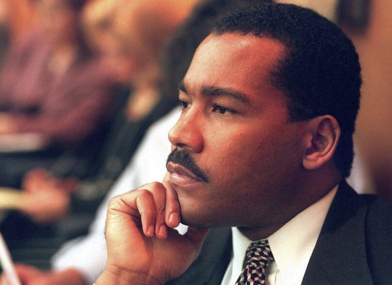 FILE - Dexter King, son of the late civil rights leader Martin Luther King Jr., listens to arguments in the State Court of Criminal Appeals in Jackson, Tenn., Friday, Aug. 29, 1997, to determine whether two Memphis judges have overstepped their authority surrounding the investigation of the King assassination. The King Center in Atlanta said the 62-year-old son of the civil rights leader died Monday, Jan. 22, 2024 at his California home after battling prostate cancer. (Helen Comer/The Jackson Sun via AP, Pool, File)