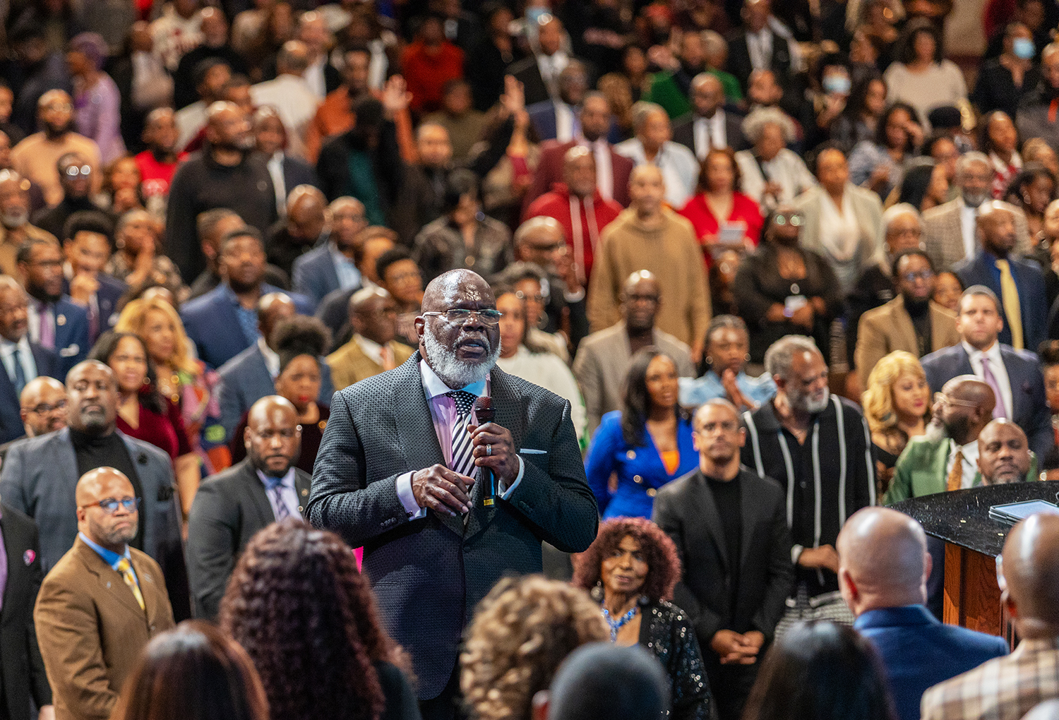 Bishop TD Jakes speaks during a revival on Jan. 5, 2024, at The Potters House Church. (Photo by Lee Bonds, courtesy First Baptist Church of Glenarden)