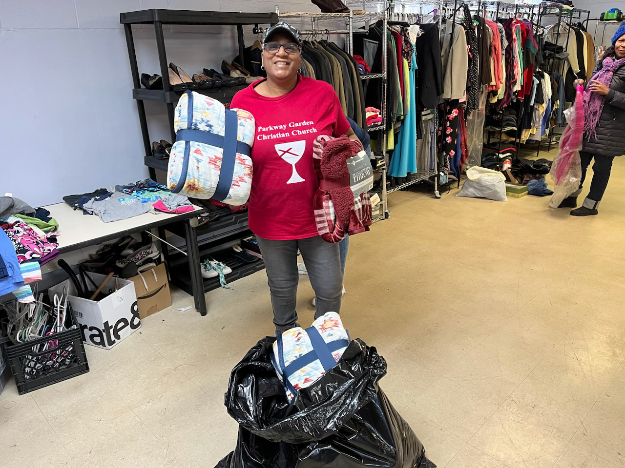 Items collected for the clothing drive at Parkway Gardens Christian Church in the Woodlawn neighborhood of Chicago. (Photo courtesy of Parkway Garden Christian Church)