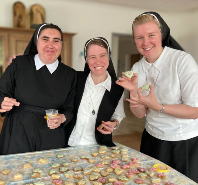 Sister Maria Angeline Weiss, right, with fellow Sisters of Christian Charity in July 2023 in Paderborn, Germany. (Photo courtesy of the Sisters of Christian Charity)