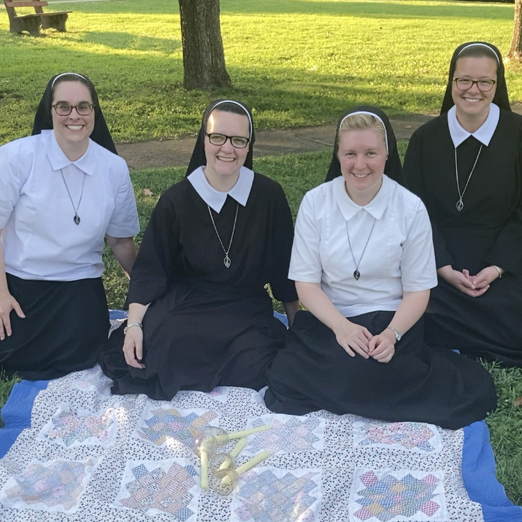 Sister Maria Angeline Weiss, second from right, with fellow Sisters of Christian Charity during a Marian pilgrimage in Pennsylvania. (Submitted photo)
