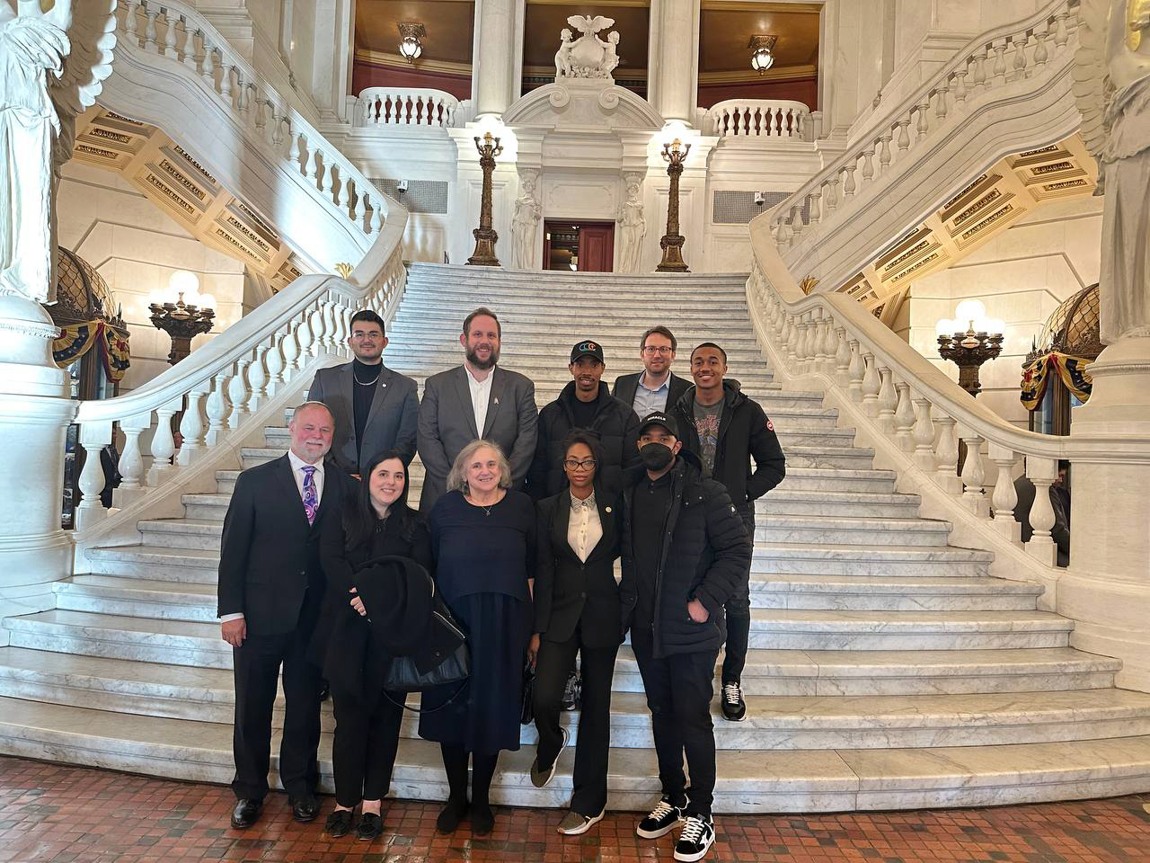 An anti-gun violence advocacy group convened by Pastor Carl Day and Jason Holtzman visits the state capitol in Harrisburg, Pennsylvania. (Photo courtesy Carl Day)