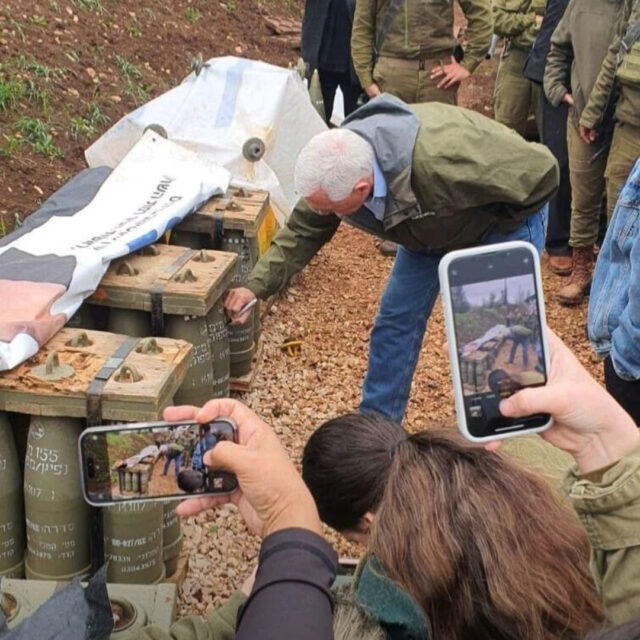Former Vice President Mike Pence appears to sign munitions during a recent visit to Israel’s Northern Command. (Photo via Twitter)