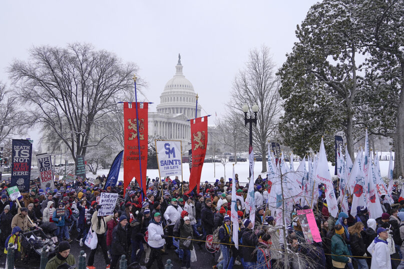 Anti-abortion activists march during the annual March for Life at Capitol Hill on Friday, Jan. 19, 2024, in Washington. (AP Photo/Mariam Zuhaib)