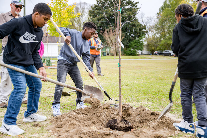 Students plant trees in the West Greenville neighborhood of Greenville, South Carolina, for Community Tree Day on Thursday, Nov. 10, 2022. (Photo courtesy of Flickr/RawPixel.com/Creative Commons)