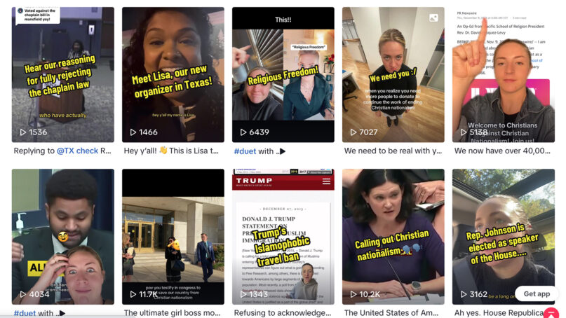 TikTok videos from the @EndChristianNationalism account. (Screen grab)