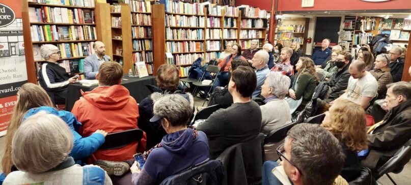 Historian Benjamin E. Park speaks about LDS history and his book “American Zion” to a crowd at the Harvard Bookstore in February 2024. (Courtesy photo)