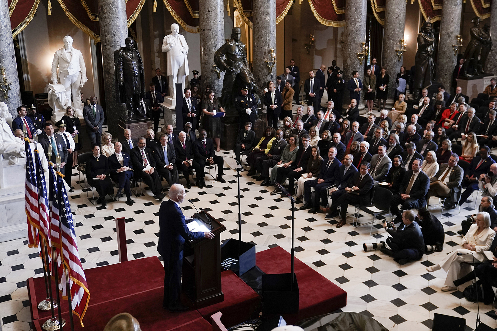 President Joe Biden speaks during the National Prayer Breakfast with congressional leaders, in Statuary Hall at the Capitol in Washington, Thursday, Feb. 1, 2024. (AP Photo/J. Scott Applewhite)