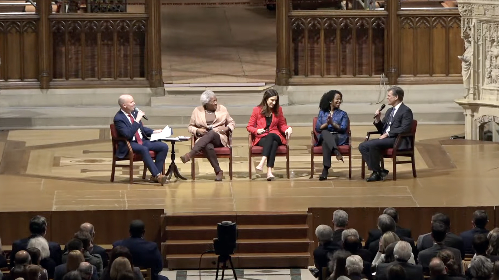 Panelists participate in the “With Malice Toward None, With Charity for All: Reclaiming Civility in American Politics" program at the Washington National Cathedral, Wed. Feb. 22, 2024. (Video screen grab)