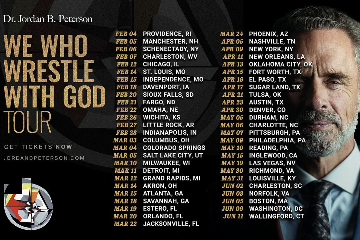 Schedule for the Jordan Peterson "We Who Wrestle With God Tour." (Courtesy image)