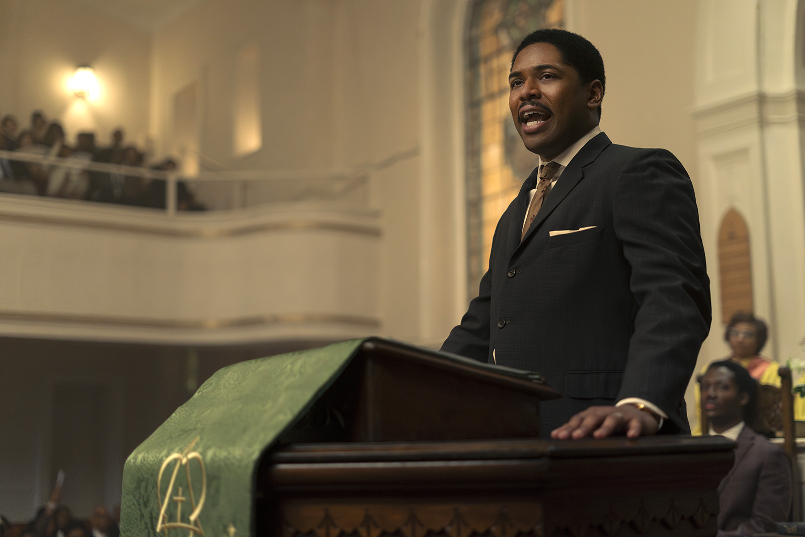 Martin Luther King Jr., played by Kelvin Harrison Jr., preaches in "Genius: MLK/X." (National Geographic/Richard DuCree)