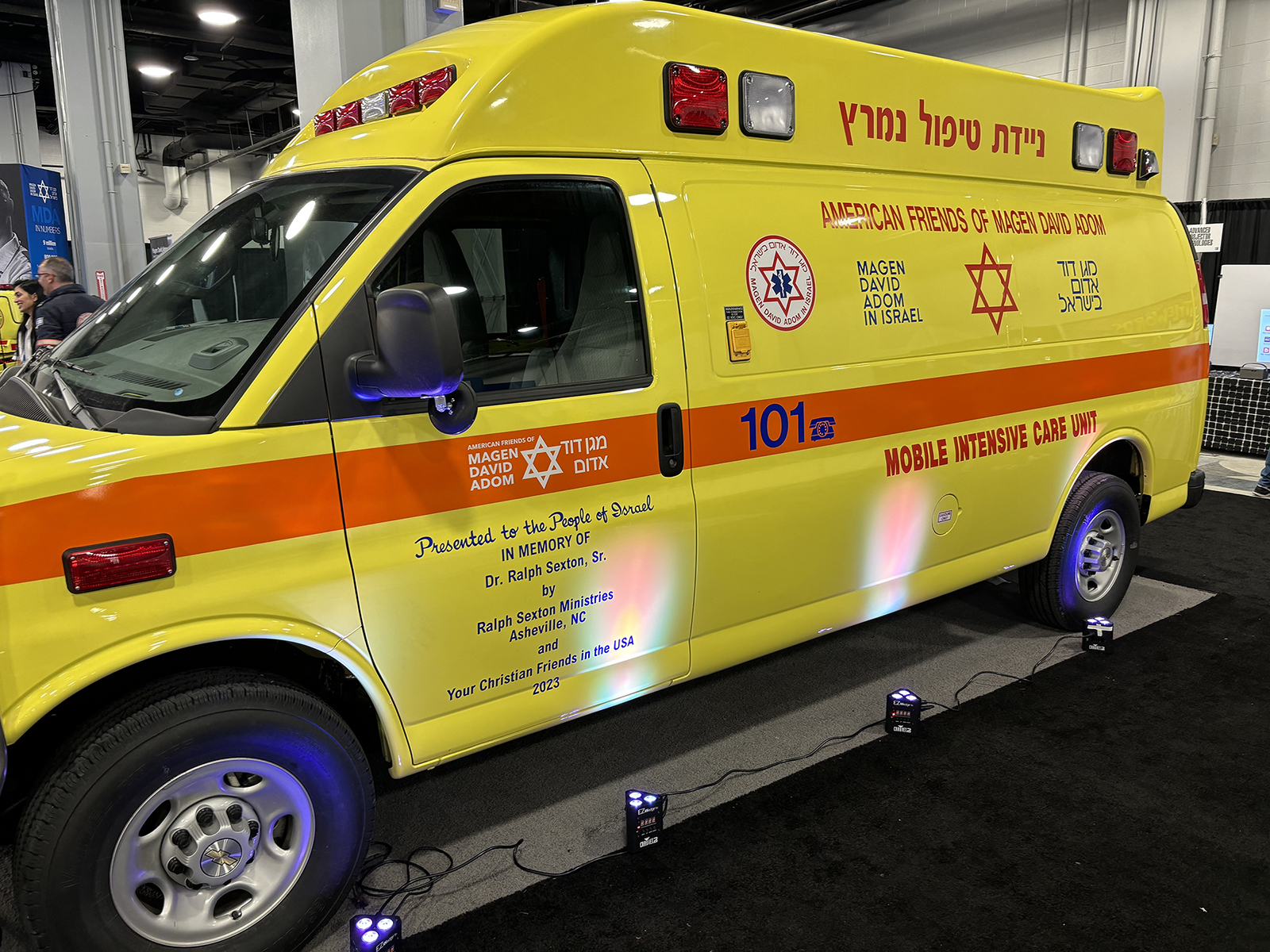 A Magen David Adom ambulance on display during the National Religious Broadcasters convention at the Gaylord Opryland Resort and Convention Center in Nashville, Tenn. (RNS photo/Bob Smietana)