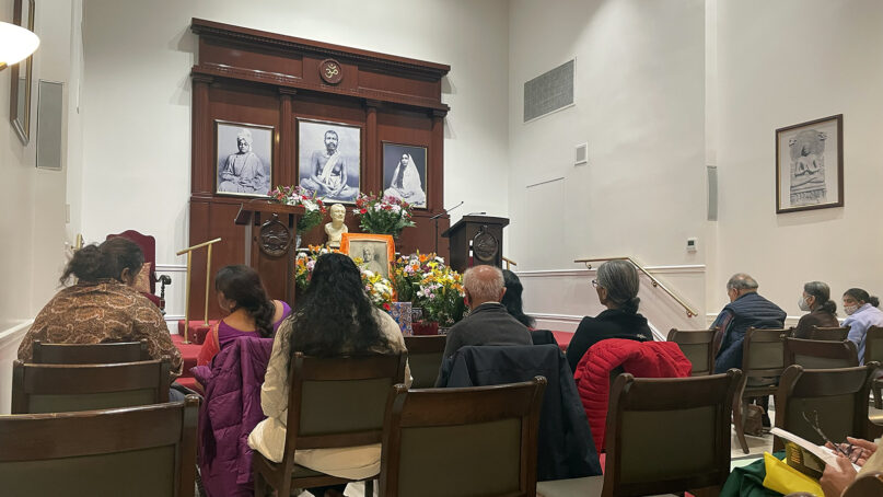 People attend a service at the Ramakrishna-Vivekananda Center of New York, Feb. 4, 2024. (RNS photo/Richa Karmarkar)