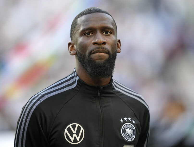 FILE - Germany's Antonio Ruediger is pictured during the UEFA Nations League soccer match between Germany and Italy in Moenchengladbach, Germany, on June 14, 2022. Germany defender Antonio Rüdiger and the German soccer federation are taking legal action against a former tabloid editor for suggesting the player’s Ramadan greeting is a show of support for terrorist group Islamic State. (AP Photo/Martin Meissner, File)
