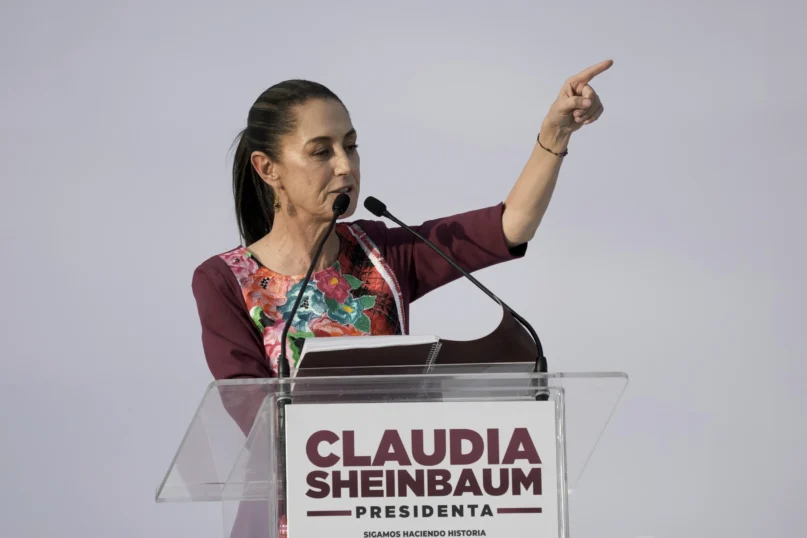Presidential candidate Claudia Sheinbaum speaks during her opening campaign rally at the Zocalo in Mexico City, Friday, March 1, 2024. (AP Photo/Marco Ugarte, File)