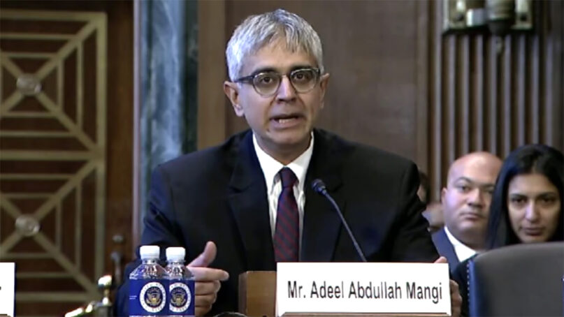 Circuit Court Judge Nominee Adeel Abdullah Mangi testifies before the Senate Judiciary Committee at the U.S. Capitol on Dec. 13, 2023. (Video screen grab)