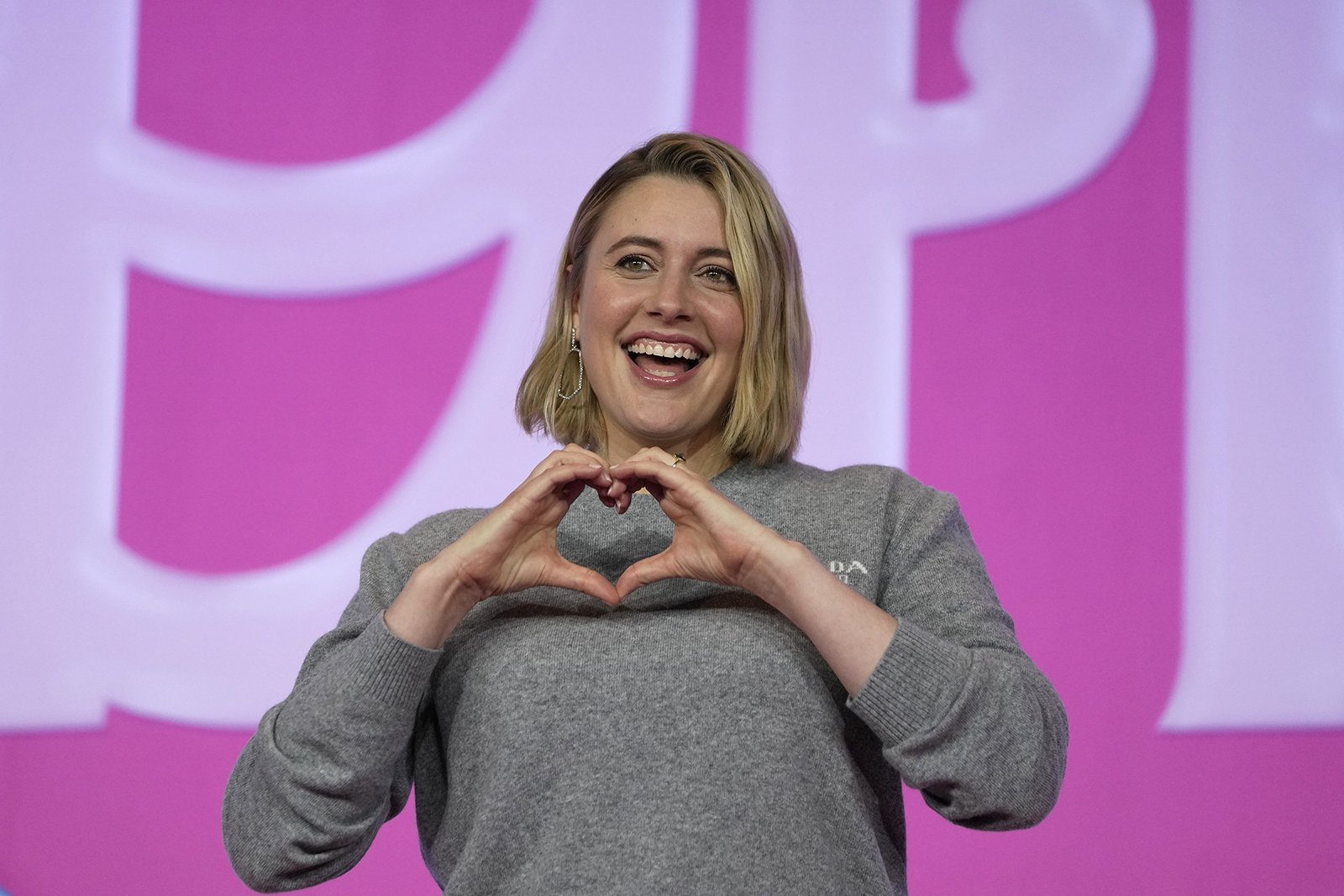Director Greta Gerwig poses for the media prior to a news conference of the movie "Barbie." in Seoul, South Korea, Monday, July 3, 2023. (AP Photo/Lee Jin-man)