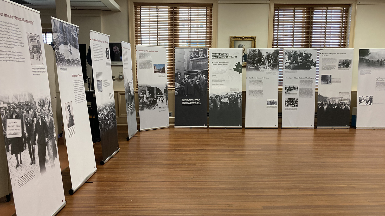 The U.S. Holocaust Memorial Museum exhibit, “Some Were Neighbors,” a set of 22 posters, has been traveling across the U.S. for the past two years and around the world since 2013. It is now on view at First Presbyterian Church in Durham, North Carolina. (RNS photo/Yonat Shimron)