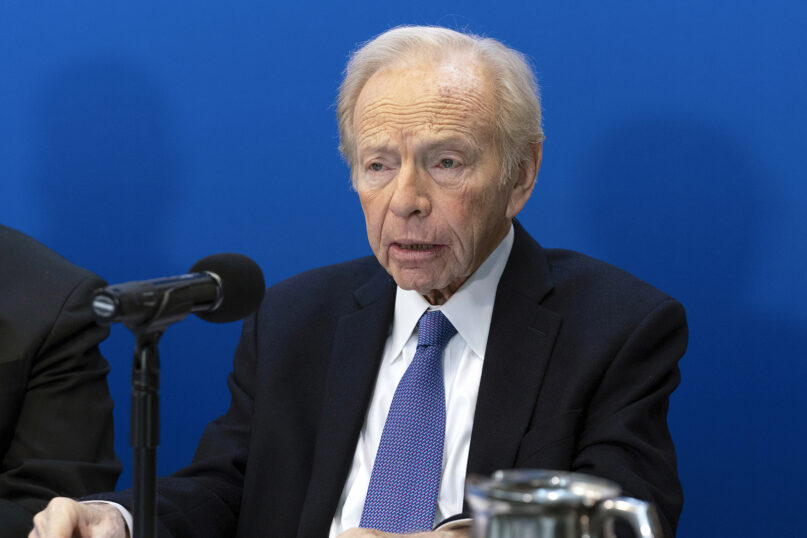 No Labels founding Chairman and former Sen. Joe Lieberman speaks in Washington on  Jan. 18, 2024. Lieberman, who nearly won the vice presidency on the Democratic ticket with Al Gore in the disputed 2000 election and who almost became Republican John McCain's running mate eight years later, died March 27, according to a statement issued by his family. He was 82. (AP Photo/Jose Luis Magana, File)
