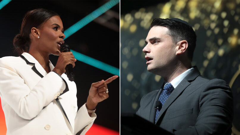 Candace Owens in 2021, left, and Ben Shapiro in 2019, right. (Photos by Gage Skidmore/Creative Commons)