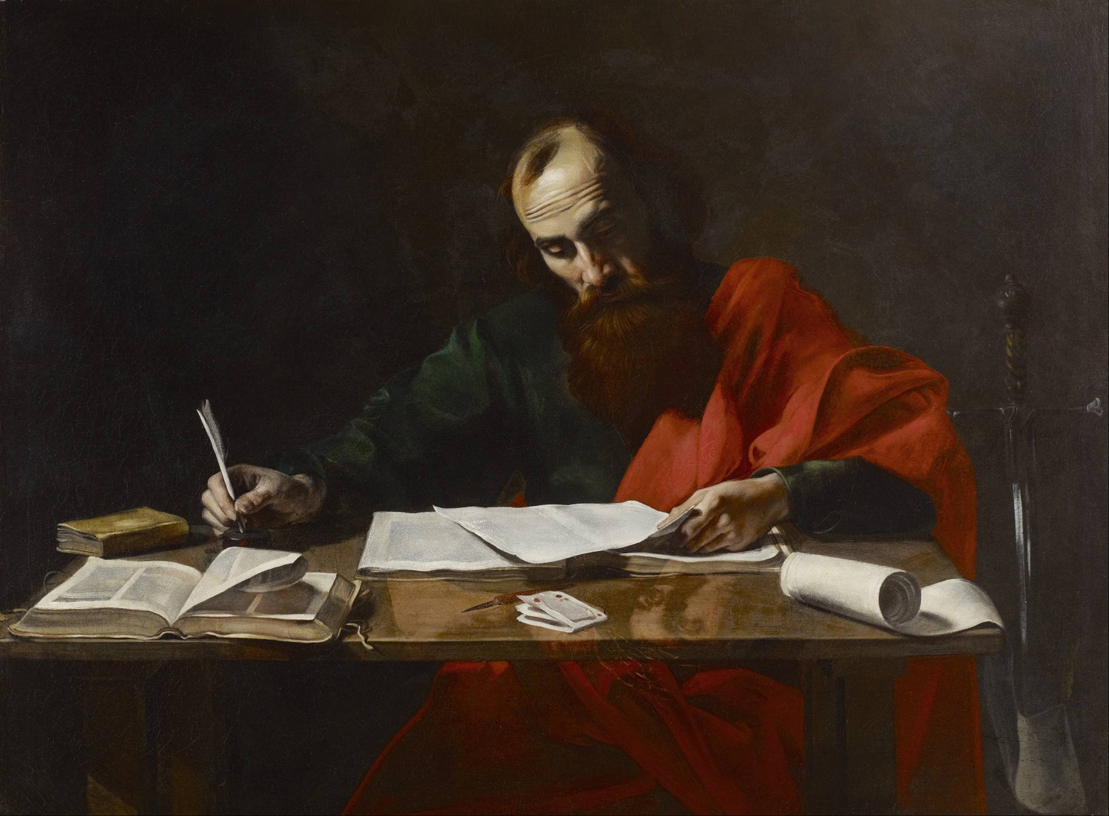 "Saint Paul Writing His Epistles" attributed to Valentin de Boulogne, circa 1620. (Image courtesy of Wikipedia/Creative Commons)