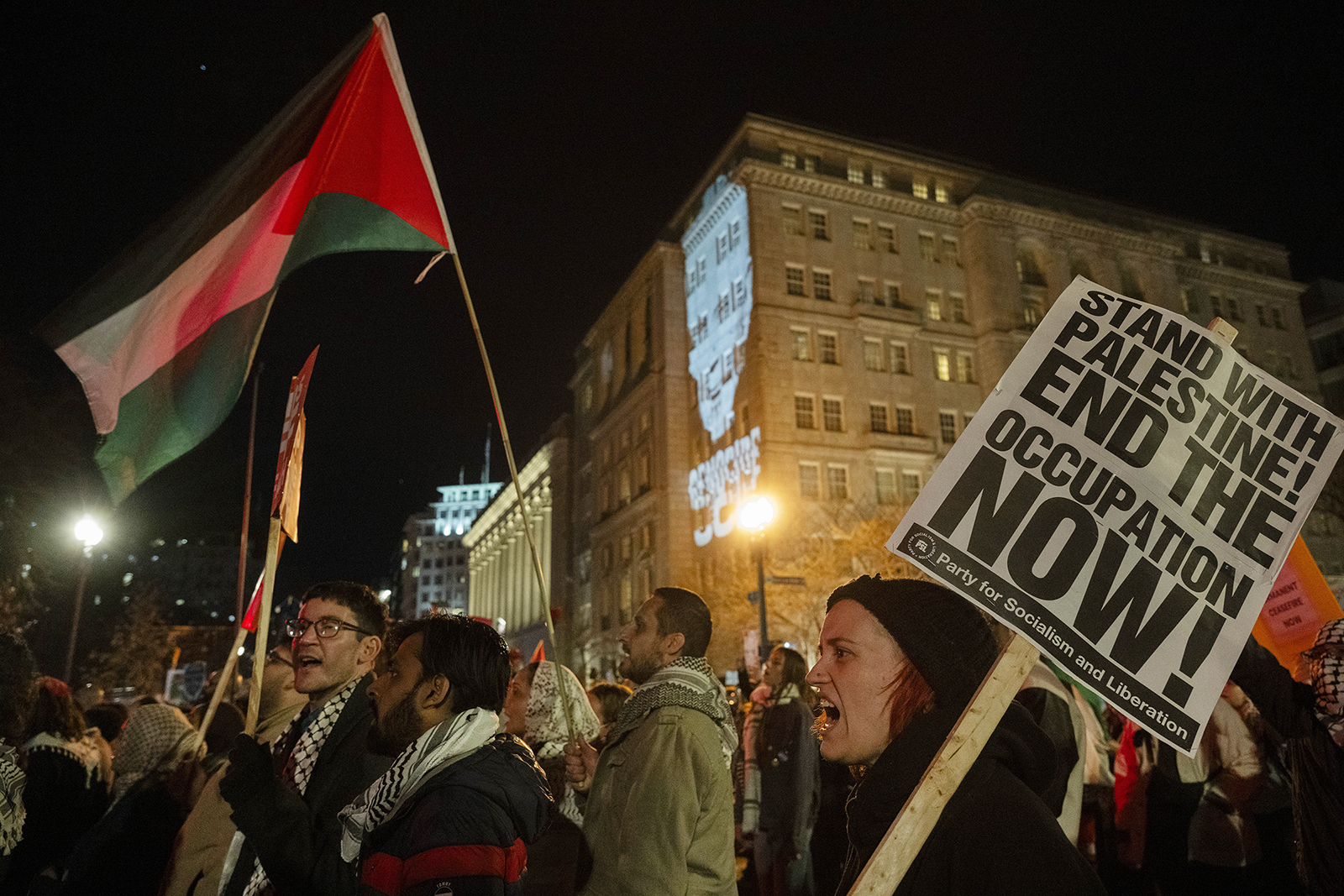 Protesters rally near the White House demanding a permanent cease-fire and end to U.S. funding to Israel, on Wednesday, March 7, 2024 in Washington. (AP Photo/Kevin Wolf)