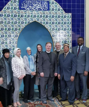 Feb 27, 2017, Interfaith leaders speak at the Masjid Muhammad, including the Rev. Thomas Bowen, far right. Photo by Albert Sabir, Courtesy The Nations Mosque