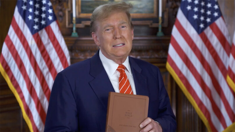 Former President Donald Trump endorses the “God Bless the USA” Bible in a recent YouTube video. (Video screen grab)