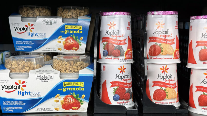 A variety of General Mills' Yoplait yogurt products on display at a store in Overland Park, Kansas, on Wed., March 20, 2023. (RNS photo/Kit Doyle)