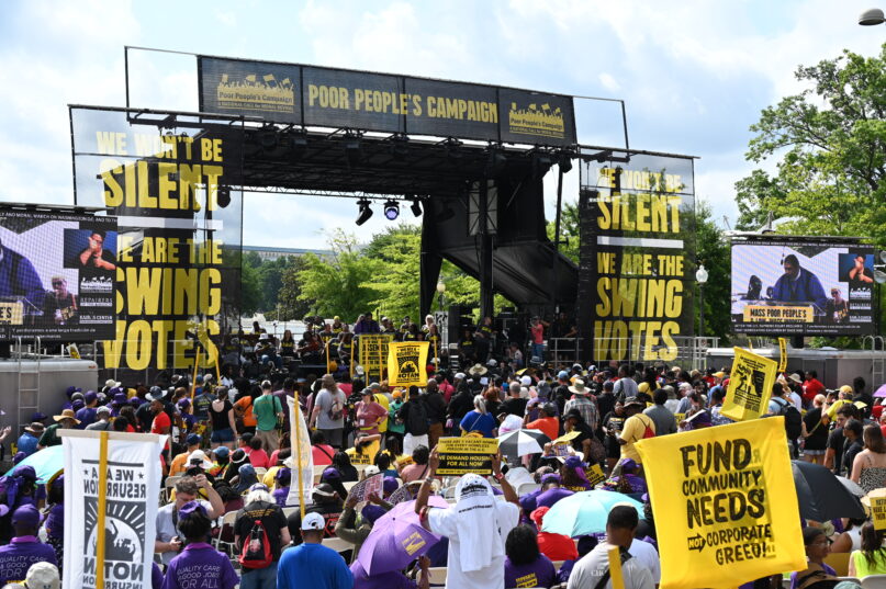 A crowd gathers at a Poor People's Campaign event outside the U.S. Capitol on June 29, 2024. (RNS photo by Jack Jenkins)