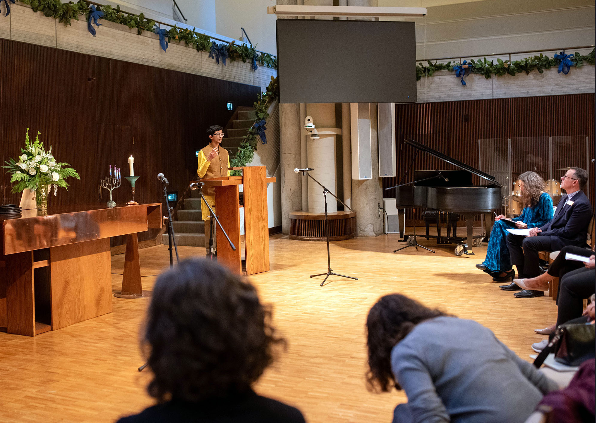Ashwin Ramaswami speaks during an interfaith event at Emory University in Dec. 2023. (Photo by James Wang)
