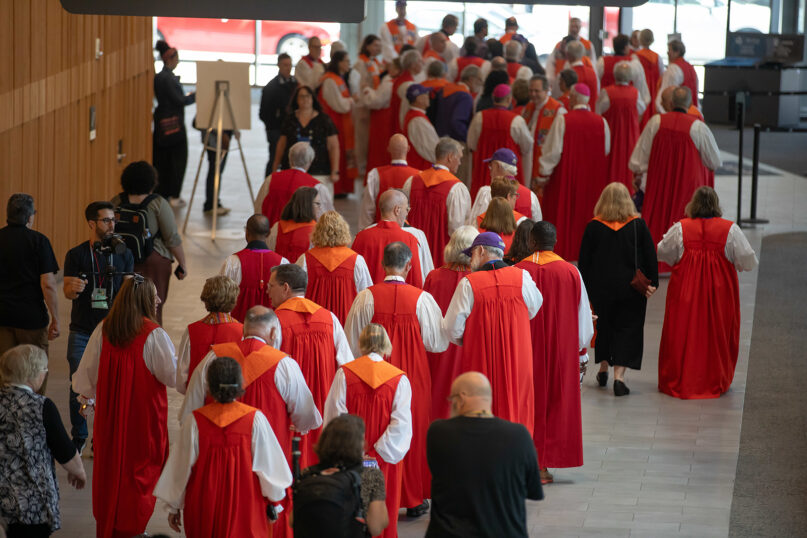 Clergy process during the Episcopal Church General Convention in Louisville, Ky., June 27, 2024. (Photo by Randall Gornowich)