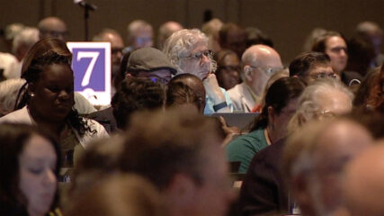 In-person attendees at the General Assembly of the Presbyterian Church (U.S.A.) in Salt Lake City, Utah. (Video screen grab)