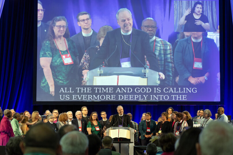 Presiding Bishop-elect Sean Rowe speaks following his election during the Episcopal Church General Convention in Louisville, Kentucky, Wednesday, June 26, 2024. (Photo by Randall Gornowich)