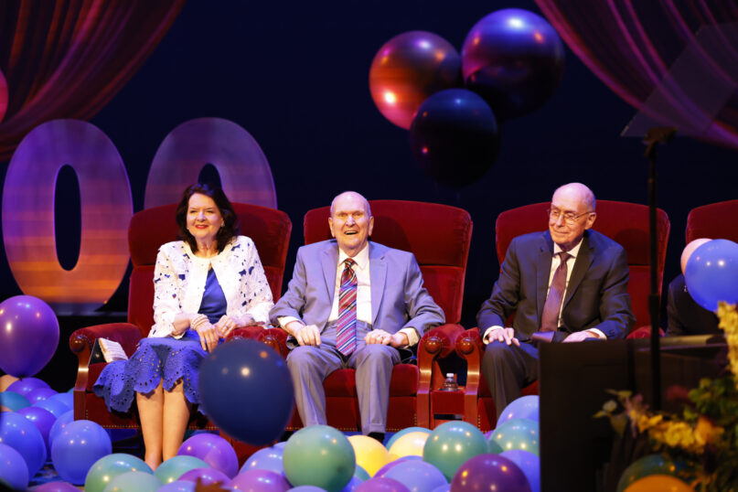 Russell M. Nelson (center), president of The Church of Jesus Christ of Latter-day Saints since 2018, at his 100th birthday celebration on Sept. 9, 2024, in Salt Lake City. (Photo ©2024 by Intellectual Reserve Inc. All rights reserved.)