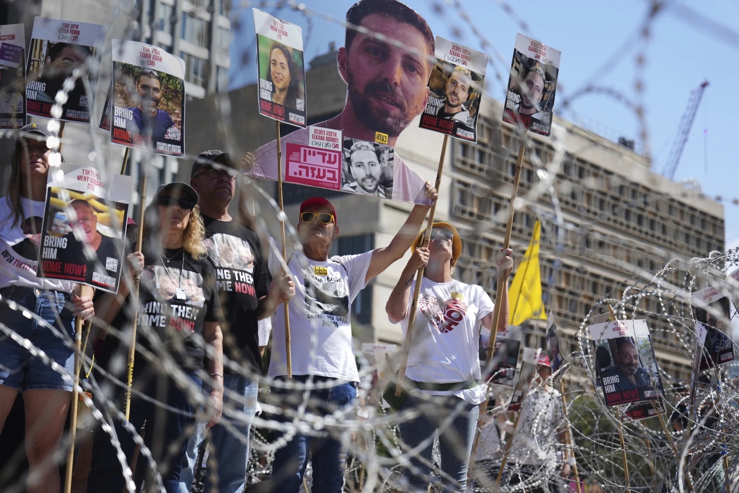 Families of hostages protest