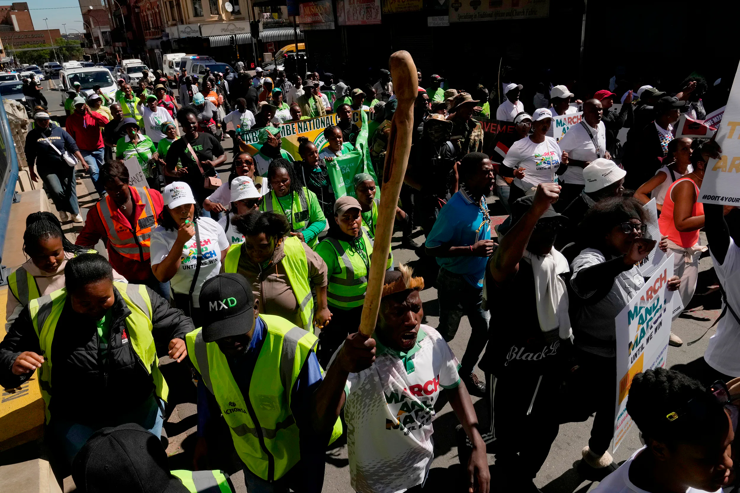 South Africans protest against illegal migration, in Johannesburg, South Africa, Wednesday, April 29, 2026. (AP Photo/Themba Hadebe)