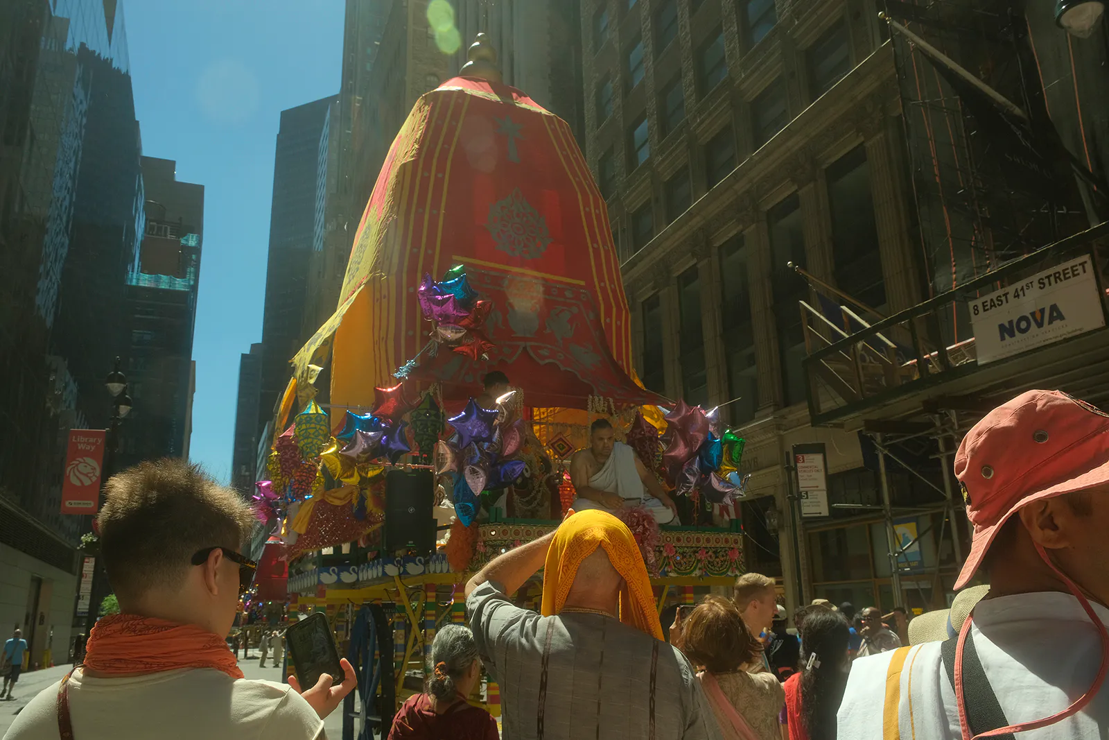 Devotees prepare chariots for a Ratha Yatra procession, Saturday, June 13, 2026, in the Manhattan borough of New York City. (Photo by Trisha Mukherjee)
